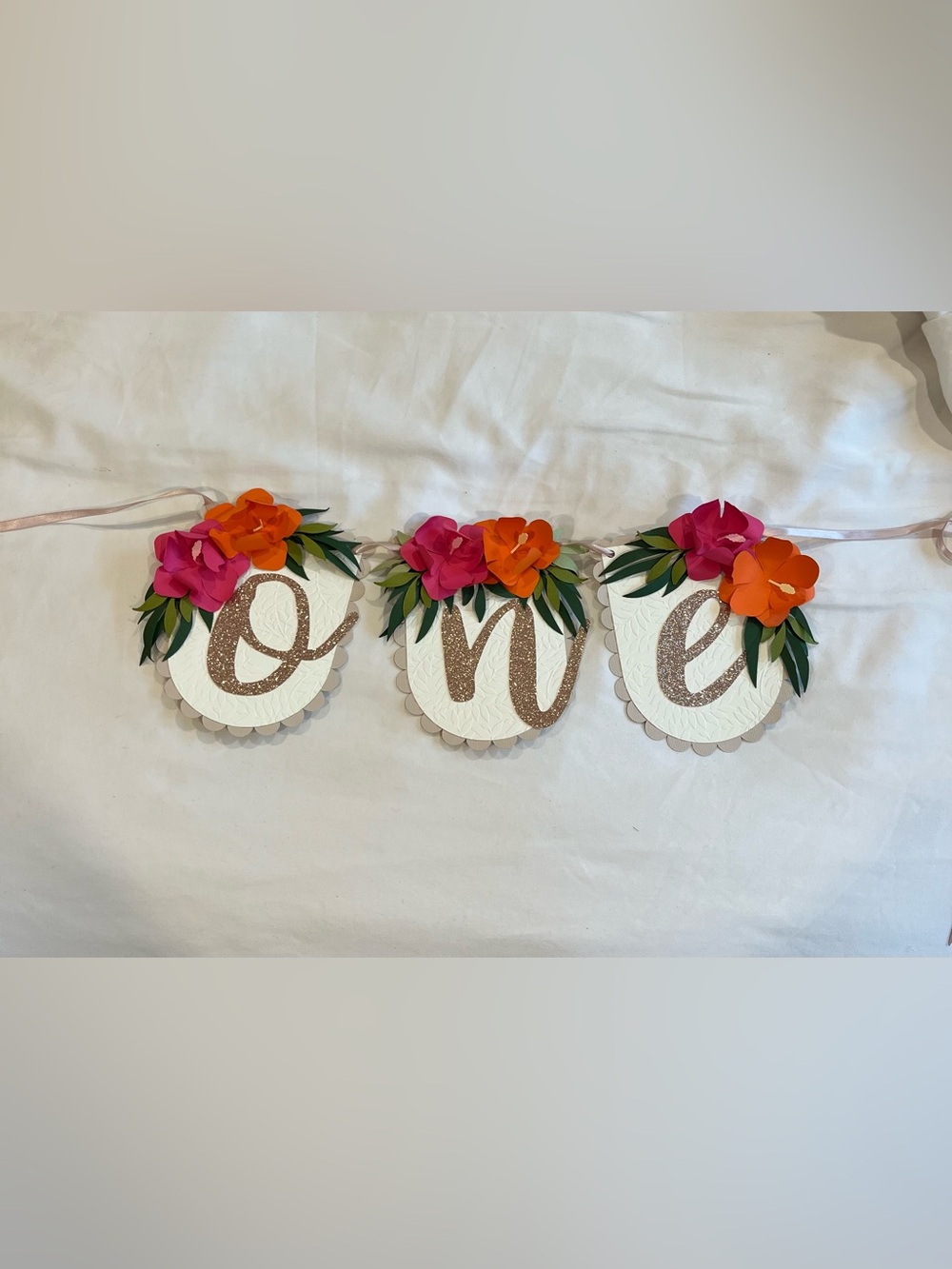 One Banner - White with Pink & Orange Flowers
